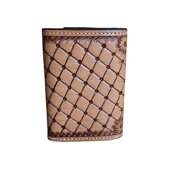 Natural Leather Tri-fold Wallet Floral Feathers Tooled by Ranger Belt Company - Picture 3 of 9